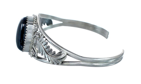 Sterling Silver Onyx Native American Leaf Cuff Bracelet JX130605